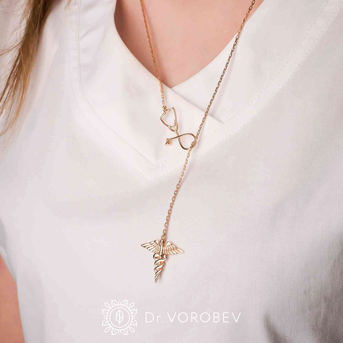 Лассо "Фонендоскоп + Кадуцей"  позолота